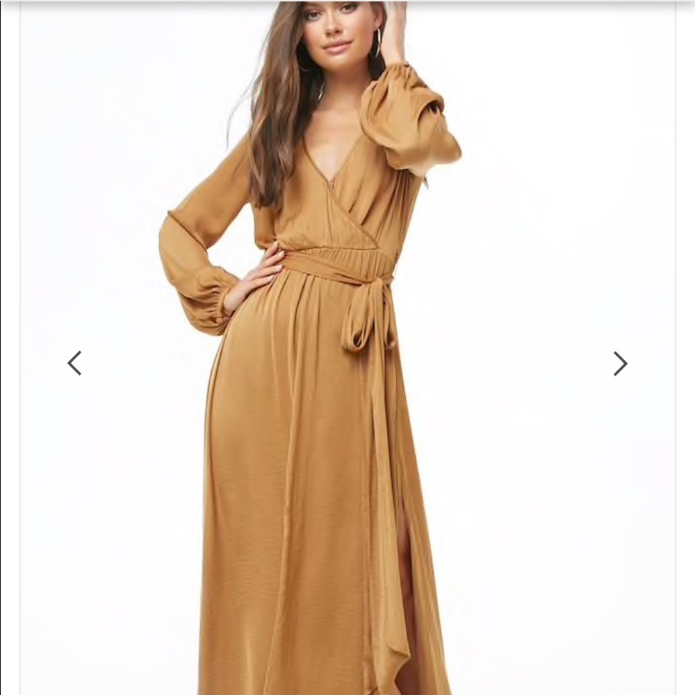 Gold Satin Maxi Dress - Size S